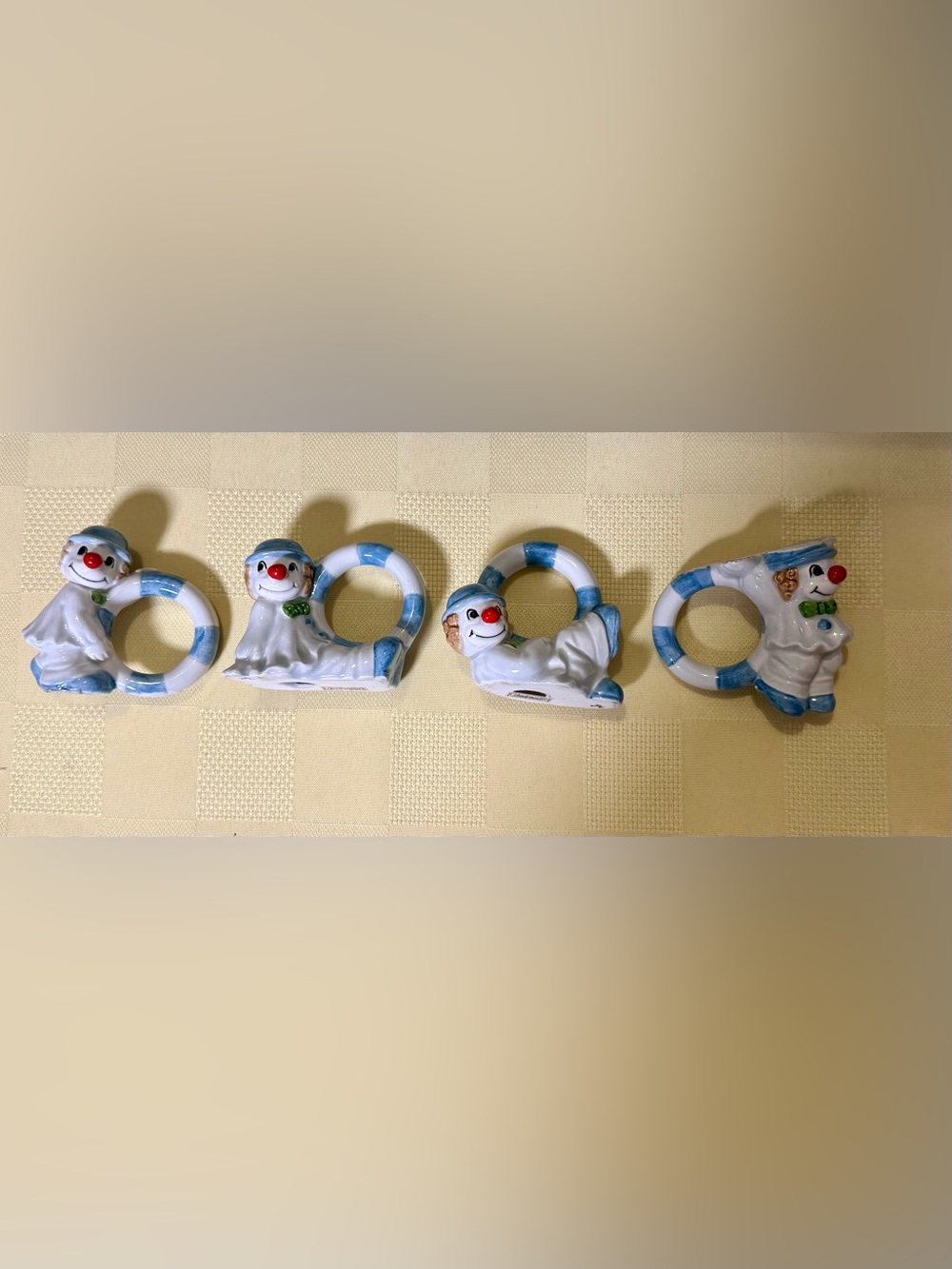 Rare Vintage Set Of 4 Fitz And Floyd Clown Napkin Rings Hand Painted READ